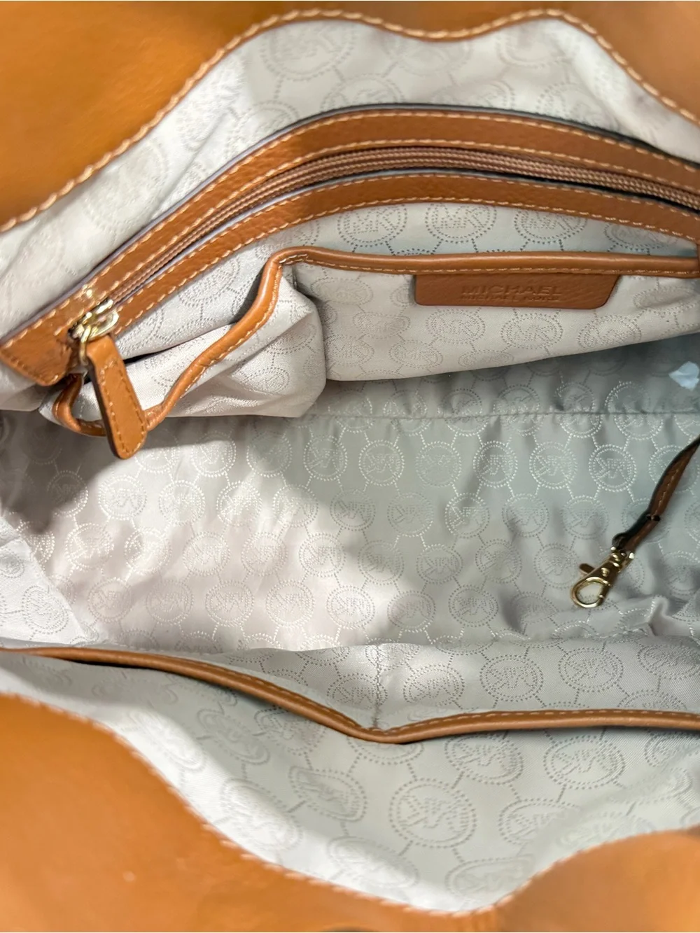 Michael Kors Cognac Leather Satchel with Gold-Tone Lock